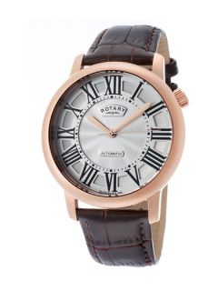 Mens Rose Gold & Brown Leather Watch by ROTARY