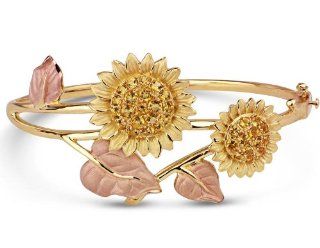 18k Gold Over Sterling Silver and Citrine Sunflower Bangle Bracelet; 7.25 inches Jewelry