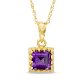 0mm Princess Cut Amethyst Crown Pendant in Sterling Silver with 14K