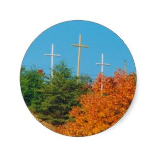 Three Crosses On A Hill Sticker
