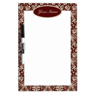 Gold Metal Color Damask Pattern on Maroon Dry Erase White Board