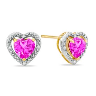 0mm Heart Shaped Pink Topaz and Diamond Accent Heart Frame Stud