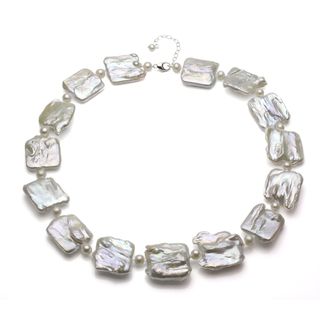Sterling Silver White Square Baroque and Round Freshwater Pearl Necklace (6 20 mm) DaVonna Pearl Necklaces