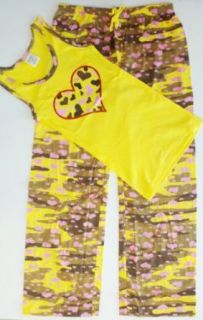 Ladies Cotton Pajama/Matching Tank Set Yellow Camo Hearts SM