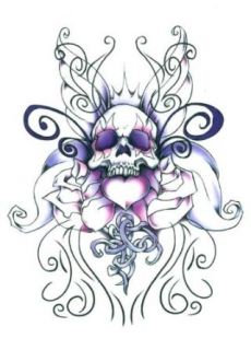 Wicked Midnight Butterfly Rose Skull Temporary Body Art Tattoos 2.5" x 3.5" Apparel Accessories Clothing