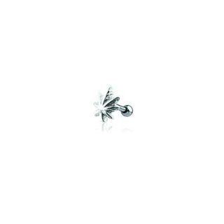 Surgical Steel Tragus Pot Leaf Shaped Barbell   16g (1.2mm), 1/4" (6mm) Length   Sold Individually Jewelry