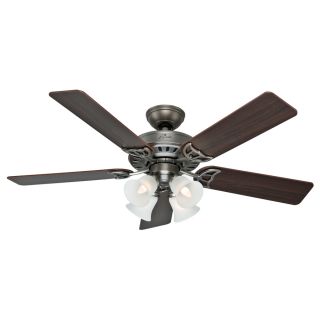 Hunter Studio Series 52 in Antique Pewter Downrod or Flush Mount Ceiling Fan with Light Kit