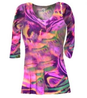 Sanctuarie Designs Women's Bright Wild 3/4" Sleeves Plus Size Supersize Slinky Tunic Top 0x Pink/orange/green