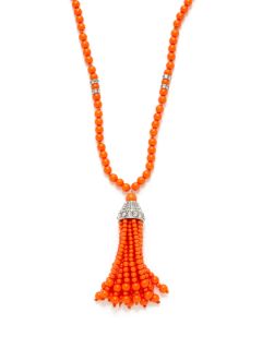 Coral Beaded Tassel Pendant Necklace by Kenneth Jay Lane