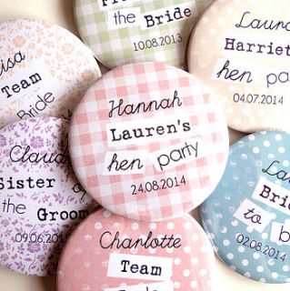 personalised hen party badges by emily parkes art