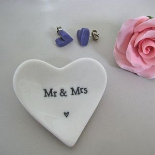 'mr and mrs' tiny porcelain heart dish by chapel cards