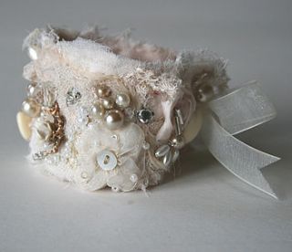 vintage textile cream wedding cuff bracelet by jane means