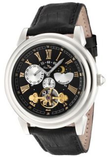 Lucien Piccard 28116BK  Watches,Mens Automatic Mechanical Partially Skeletonized Black Dial Black Genuine Leather, Luxury Lucien Piccard Automatic Watches