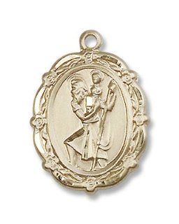 Gold Filled St. Christopher Medal Pendant Charm with 18" Gold Filled Chain in Gift Box. Catholic Saint Christopher Patron Saint of Bookbinders, Epilepsy, Gardeners, Mariners, Pestilence, Thunder storms, Travelers, Travel, Motorists, Truck Drivers, Bus