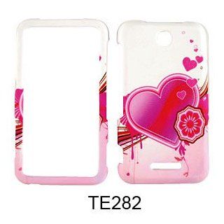 Pink Heart on White Snap on Cover Faceplate for ZTE Score X500 Cell Phones & Accessories