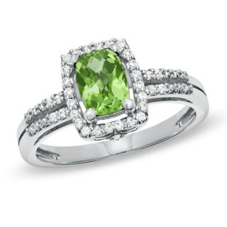 Cushion Cut Peridot and White Topaz Frame Ring in Sterling Silver