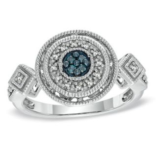 10 CT. T.W. Enhanced Blue and White Diamond Cluster Ring in Sterling