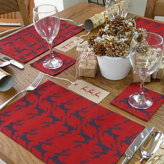 christmas reindeer placemat & coaster set by becky broome