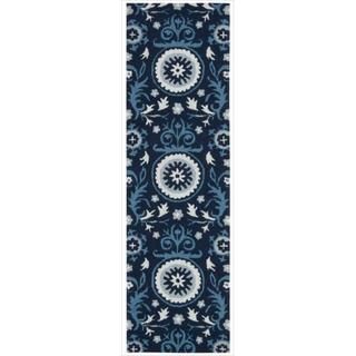 Hand tufted Suzani Navy Floral Medallion Rug (2'3 x 8') Nourison Runner Rugs