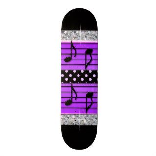 Purple & Black Polka Dot Diamonds & Musical Notes Skate Deck