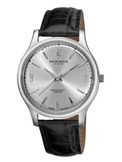 Mens Stainless Steel & Black Round Watch by Akribos XXIV