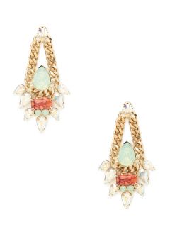 Coral & Multicolor Crystal Pear Drop Earrings by Elizabeth Cole