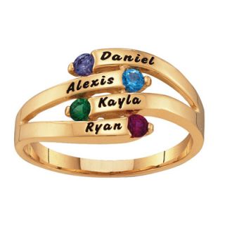 Moms Personalized Birthstone Bypass Ring in 10K White or Yellow Gold