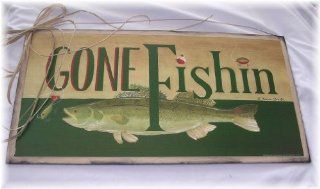 Large Gone Fishing Lake Wooden Wall Art Sign Fish Cabin Decor   Decorative Plaques
