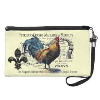 Vintage French Country Rooster Ephemera Collage Wristlet