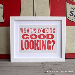 what's cooking letterpress poster card by print for love of wood