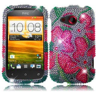 For Cricket HTC Desire C Full Diamond Bling Cover Case Green Lily Accessory Cell Phones & Accessories