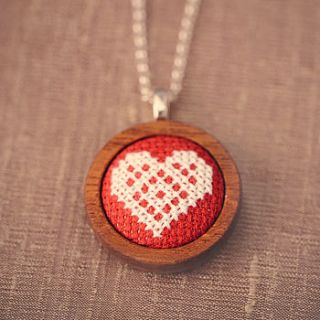 hand embroidered nordic heart necklace by handstitched with love
