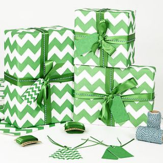 recycled green chevron white wrapping paper by sophia victoria joy