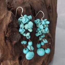 Silver and Cotton Rope Turquoise Cluster Drop Earrings (Thailand) Earrings