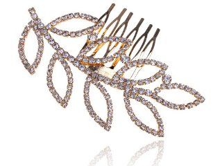 Bridal Jewelry Gold Tone Crystal Rhinestone Leaf Branch Head Piece Hair Comb Jewelry