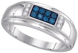 0.33 cttw 10k White Gold Blue Diamond Mens Wedding Band Anniversary Ring (Real Diamonds 1/3 cttw, Ring Sizes 4 13) Jewelry