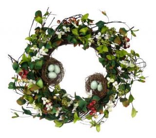 24 Dogwood & Berry Wreath w/ Bird Nest Accents by Valerie —
