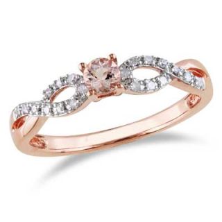 5mm Morganite and Diamond Accent Twine Promise Ring in Rose Rhodium