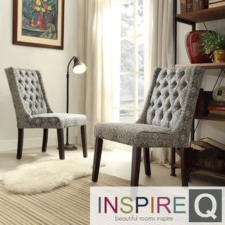 INSPIRE Q Evelyn Blue Damask Tufted Back Hostess Chairs (Set of 2) INSPIRE Q Dining Chairs