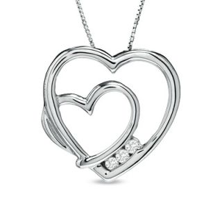 Lab Created White Sapphire Double Heart Pendant in Sterling Silver