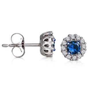 CT. T.W. Enhanced Blue and White Diamond Frame Stud Earrings in