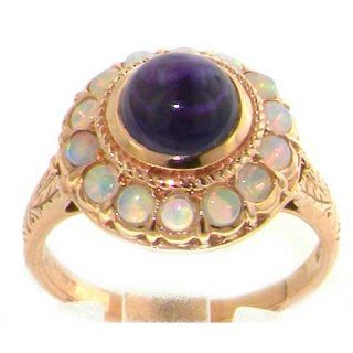 Luxury Womens 9K Rose Gold Cabouchon Amethyst & Fiery Opal Ring  Size 8 Gold Rings For Women Jewelry