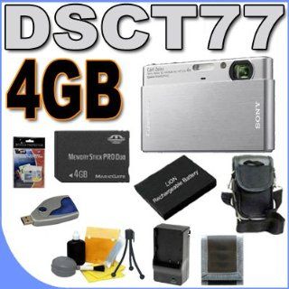 Sony Cybershot DSC T77 10.1MP 4x Optical Zoom Digital Camera (Silver) 4GB BigVALUEInc Accessory Saver NPBD1 Battery/Rapid Charger Bundle + MORE  Point And Shoot Digital Cameras  Camera & Photo