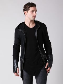 Cashmere Silk Leather Trim Hoodie by MB 999