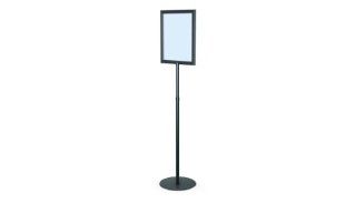 Adjustable Aluminum Pedestal Sign Stand Holder 8.5" X 11" Round Steel Base Black, Vertical (Includes Clear Protective Lenses)  Business And Store Sign Holders 