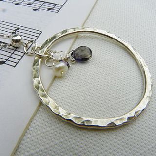 silver hammered circle gemstone pendant by eliza and lil jewellery