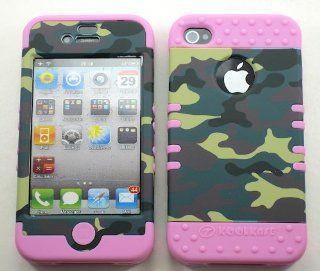 3 IN 1 HYBRID SILICONE COVER FOR APPLE IPHONE 4 4S HARD CASE SOFT LIGHT PINK RUBBER SKIN CAMO XPK TE488 KOOL KASE ROCKER CELL PHONE ACCESSORY EXCLUSIVE BY MANDMWIRELESS Cell Phones & Accessories