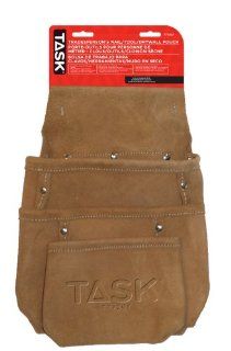 Task Tools T77207 Tradesperson's Leather Nail/Tool/Drywall Pouch, 3 Pocket    