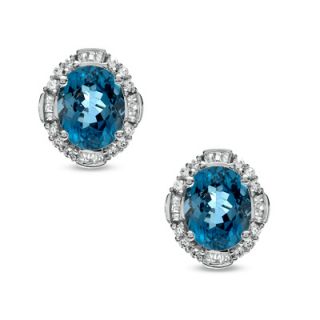 Blue Topaz and Lab Created White Sapphire Earrings in Sterling Silver
