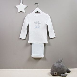 personalised aeroplane applique baby pyjamas by my 1st years